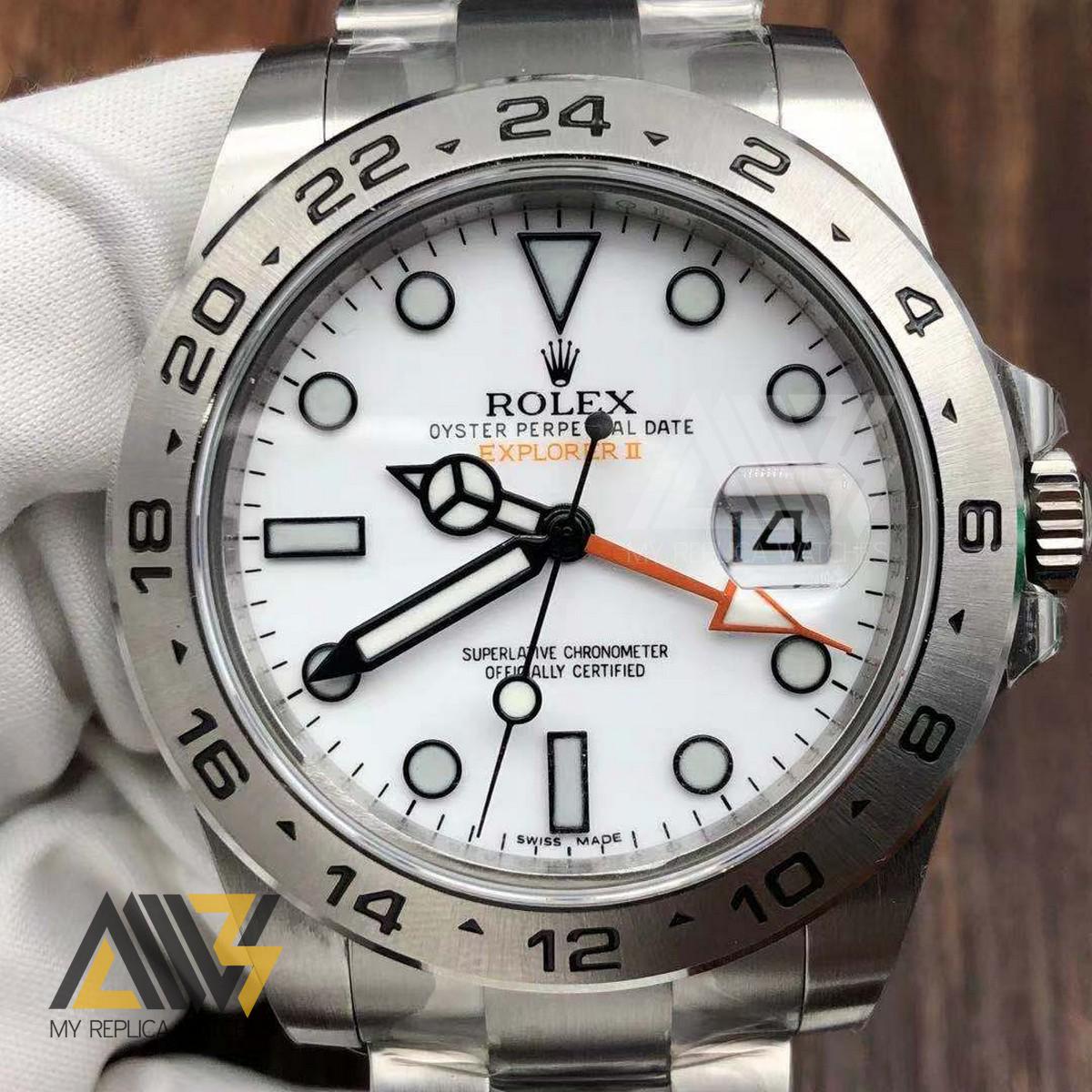 Explorer II 216570 GMT 42mm 904L Stainless Steel Case GMF 1:1 Best Edition White Dial On Stainless Steel Bracelet A3187 (Correct Hand Stack)